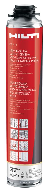 Izolacijska pjena za sva godišnja doba CF 710 Poliuretanska pjena za upotrebu tijekom svih godišnjih doba, idealna za brtvljenje za sprječavanje prolaza zraka te za popunjavanje pri širokom rasponu temperature